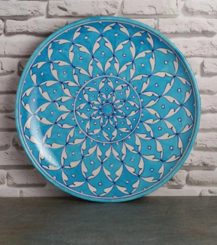 Blue Pottery Handmade Wall Plate Sky Blue Mandala