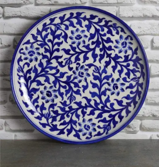 Blue Pottery Handmade Wall Plate Blue Vine