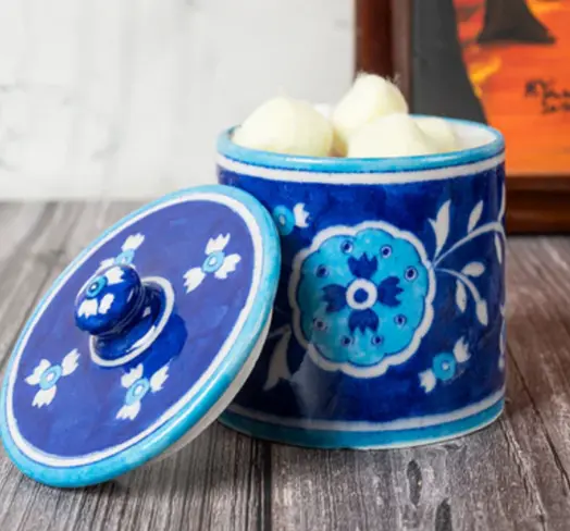 Blue Pottery Canister Jar Blue Floral