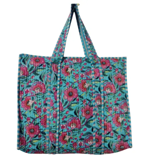 Quilted Tote Bag with Zip