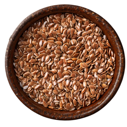 Vedafox Premium Flax seeds in traditional wooden bowl