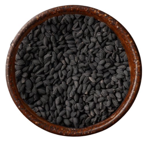 Vedafox Premium Black Cumin in traditional wooden bowl