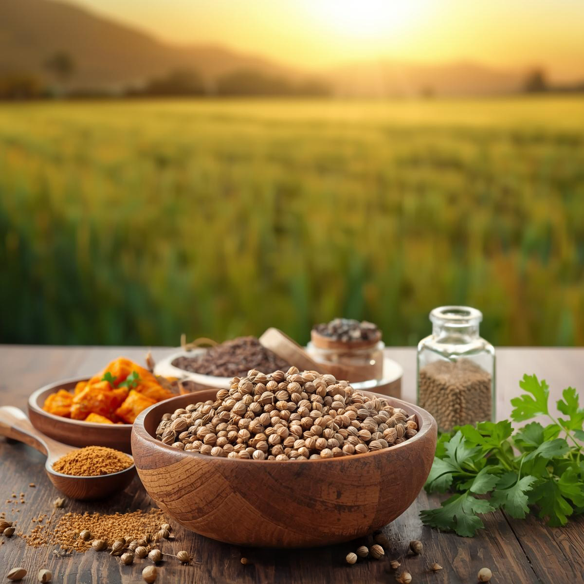 Vedafox Premium Coriander Seeds Uses and Applications - Golden brown coriander seeds for culinary, food processing, spice blends, and medicinal applications worldwide